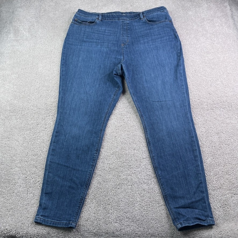 LL Bean Jeans Womens 20W Blue Pull On Skinny Favorite Fit BeanFlex Stretch Denim